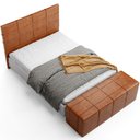 Ver imagem 3 de Kit Cabeceira Cama Box Queen 160cm com Calçadeira Roma W01 Couríssimo Camel - Lyam Lyam Decor