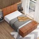 Ver imagem 1 de Kit Cabeceira Cama Box Queen 160cm com Calçadeira Roma W01 Couríssimo Camel - Lyam Lyam Decor