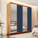 Ver imagem 1 de Roupeiro Solteiro Porto 4 Portas com Espelho 161x214cm Freijó/Azul 240847