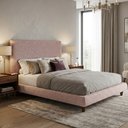 Ver imagem 3 de Cama Casal Pés Madeira Nami com Cabeceira Parise Linho Rosa Claro - Nexta Casa