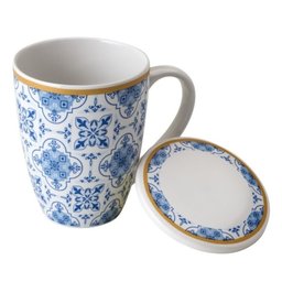 Caneca de Porcelana com Tampa e Filtro Aço Inox Lisboa 310ml Lyor - 1