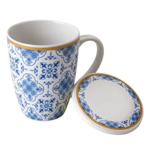 Caneca de Porcelana com Tampa e Filtro Aço Inox Lisboa 310ml Lyor