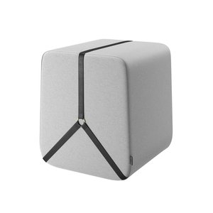 Puff Noble Fita de Couro:couro Preto/linho Cinza
