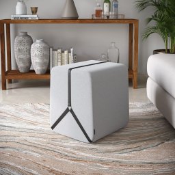 Puff Noble Fita de Couro:couro Preto/linho Cinza - 2