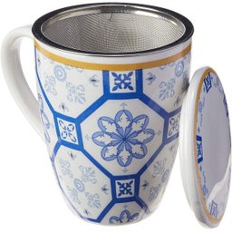 Caneca de Porcelana Super White com Tampa e Filtro Braga Azul/branca 310ml com Caixa de Presente - 2