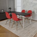 Ver imagem 1 de Mesa Industrial Base Ferro Branco Tampo 137x90 Preto 4 Cadeiras Eames Madeira Assento Vermelho