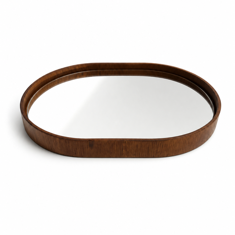 Bandeja Decorativa Espelhada MDF Multilaminado Amadeirado Natural 36x24cm