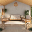 Ver imagem 5 de Sofá 3 Lugares com Almofadas Tecido Corano Madeira Maciça