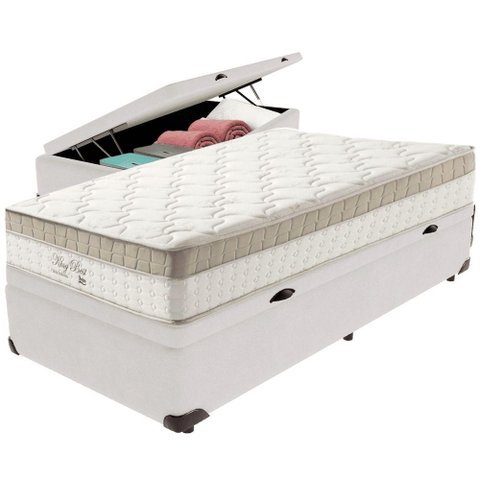 Cama Box Baú Branco e Colchão King Best Molas Ensacadas Solteiro 88x188x33 Anjos