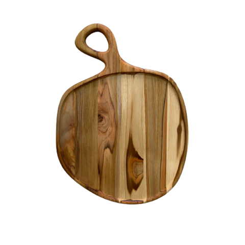 Tábua Gold Orgânica G para Servir com Cabo e Rebaixo – Madeira de Teca 39x29x2cm