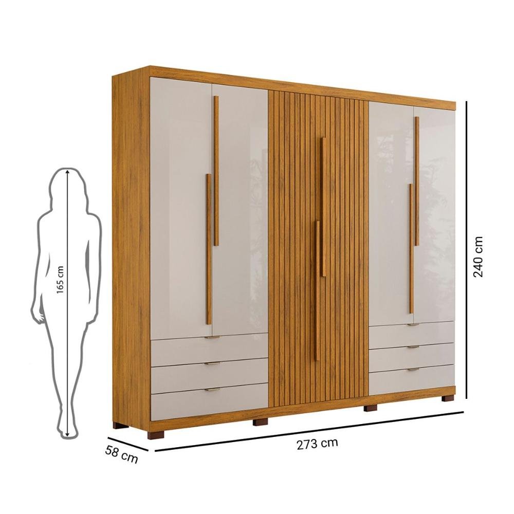 Guarda- Roupa Casal 100% Mdf 6 Portas com 6 Gavetas Dj Móveis Seul Ypê Bali - 7