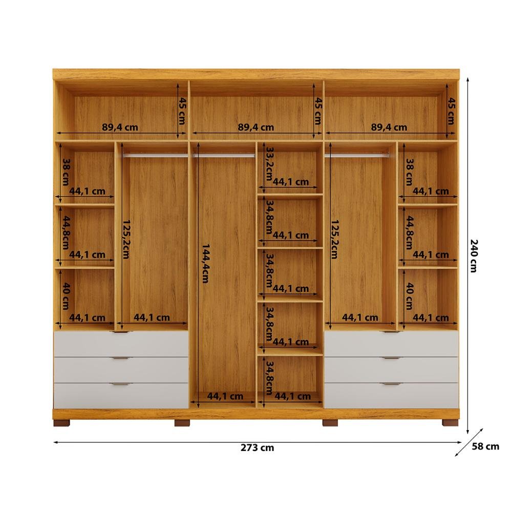 Guarda- Roupa Casal 100% Mdf 6 Portas com 6 Gavetas Dj Móveis Seul Ypê Bali - 8