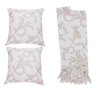 Kit Manta Rústica e Capa de Almofada para Sofá Folhas Bege e Branco - 1
