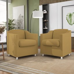 Kit 2 Poltronas Decorativas Veludo Reforçada Consultório Sala Suede Cor:capuccino - 1