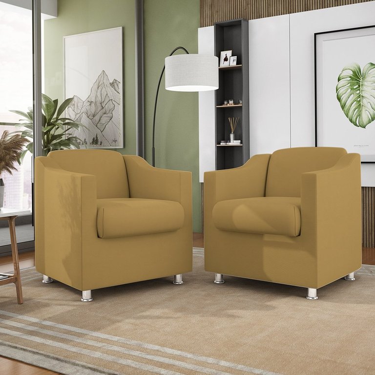 Kit 2 Poltronas Decorativas Veludo Reforçada Consultório Sala Suede Cor:capuccino