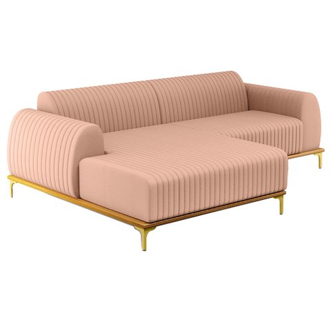 Sofá 2,65M 4 Lugares com Chaise Esquerdo Pés Gold Molino C-105 Linho Rosê