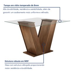Conjunto Sala de Jantar Mesa Tampo de Vidro e 4 Cadeiras Classic  - 2