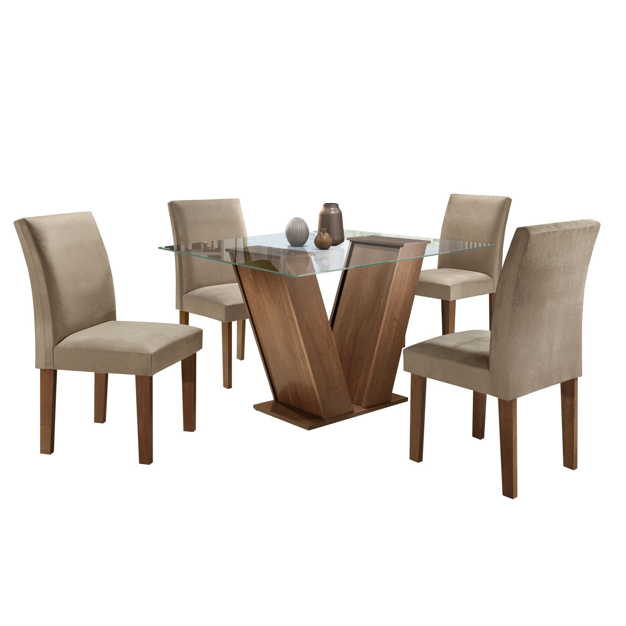 Conjunto Sala de Jantar Mesa Tampo de Vidro e 4 Cadeiras Classic  - 14