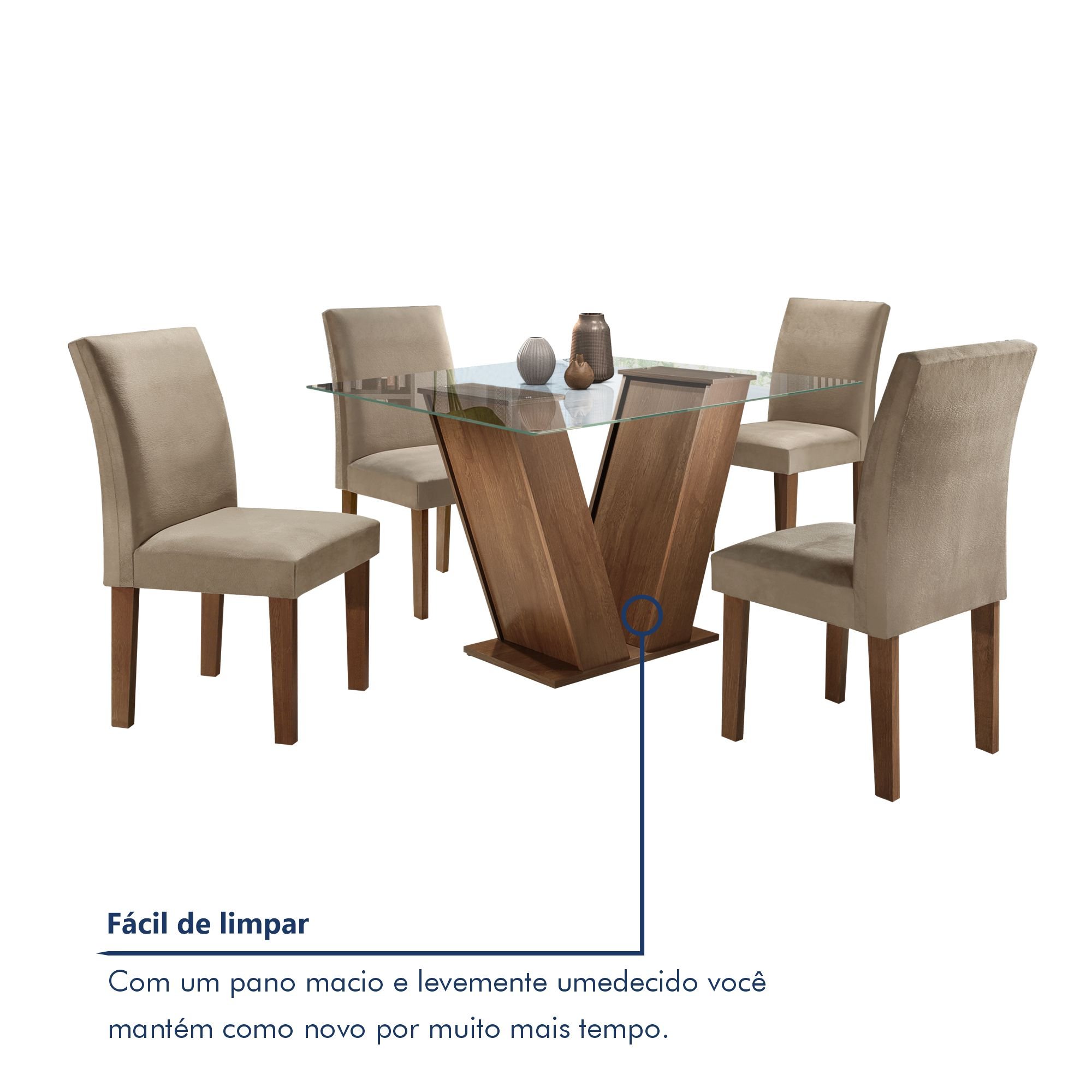 Conjunto Sala de Jantar Mesa Tampo de Vidro e 4 Cadeiras Classic  - 8