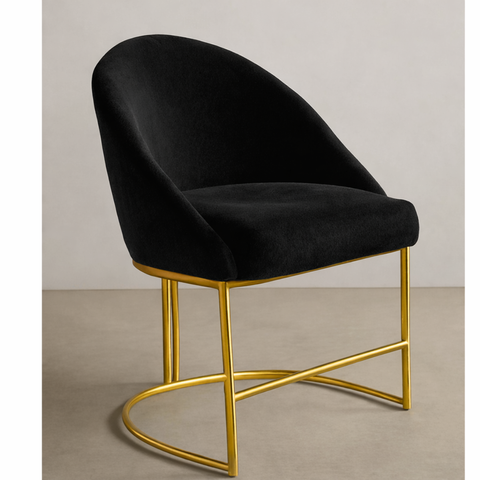 Cadeira Poltrona Suede Premium Preta com Pés Dourado Fef Decor