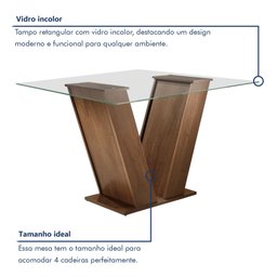 Conjunto Sala de Jantar Mesa Tampo de Vidro e 4 Cadeiras Classic - 4 Conjunto Sala de Jantar Mesa Tampo de Vidro e 4 Cadeiras Classic - 4