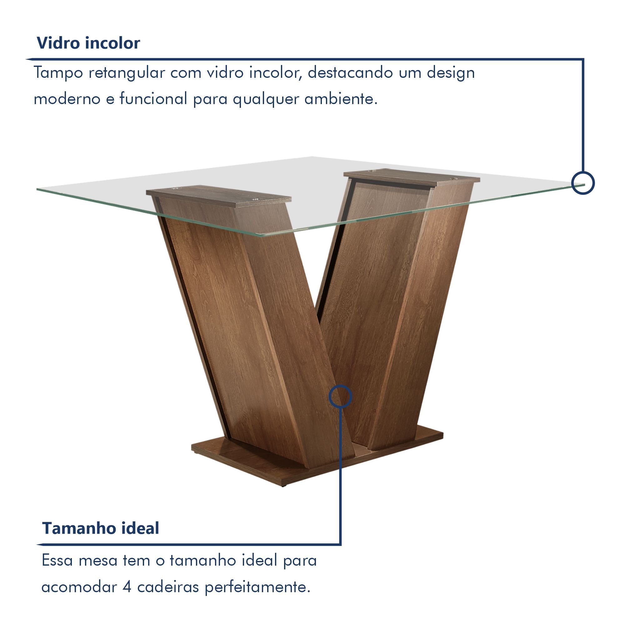 Conjunto Sala de Jantar Mesa Tampo de Vidro e 4 Cadeiras Classic  - 4