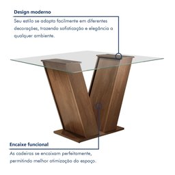 Conjunto Sala de Jantar Mesa Tampo de Vidro e 4 Cadeiras Classic - 3 Conjunto Sala de Jantar Mesa Tampo de Vidro e 4 Cadeiras Classic - 3