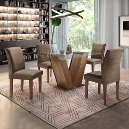 Conjunto Sala de Jantar Mesa Tampo de Vidro e 4 Cadeiras Classic - 1 Conjunto Sala de Jantar Mesa Tampo de Vidro e 4 Cadeiras Classic - 1