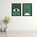 Ver imagem 1 de Kit 2 Quadros Artes Bauhaus Verde - Olho e Bike 45x34cm:moldura Branca
