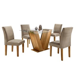 Conjunto Sala de Jantar Mesa Tampo de Vidro e 4 Cadeiras Classic  - 14