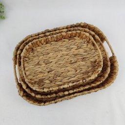 Bandeja Decorativa De Fibra Natural Oval 40/35/30cm Kit 3pc - 3