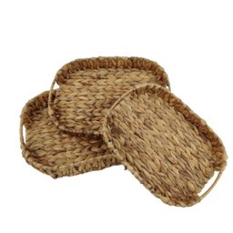 Bandeja Decorativa De Fibra Natural Oval 40/35/30cm Kit 3pc - 1