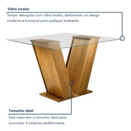 Conjunto Sala de Jantar Mesa Tampo de Vidro e 4 Cadeiras Classic  - 10