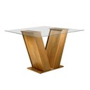 Ver imagem 5 de Conjunto Sala de Jantar Mesa 4 Cadeiras Tampo de Vidro Classic Marrom Cinamomo/Veludo Bege Escuro