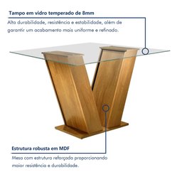 Conjunto Sala de Jantar Mesa Tampo de Vidro e 4 Cadeiras Classic  - 8