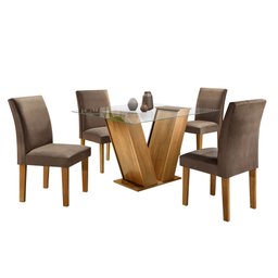 Conjunto Sala de Jantar Mesa Tampo de Vidro e 4 Cadeiras Classic  - 14