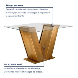 Conjunto Sala de Jantar Mesa Tampo de Vidro e 4 Cadeiras Classic  - 3