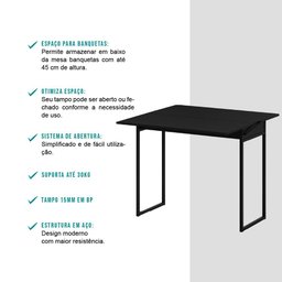 Conjunto Mesa Dobrável com 2 Banquetas Preto Carraro - 5
