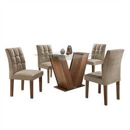 Conjunto Sala de Jantar Mesa Classic Tampo de Vidro 4 Cadeiras Vitória  - 2