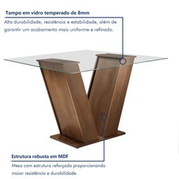 Conjunto Sala de Jantar Mesa Classic Tampo de Vidro 4 Cadeiras Vitória  - 2