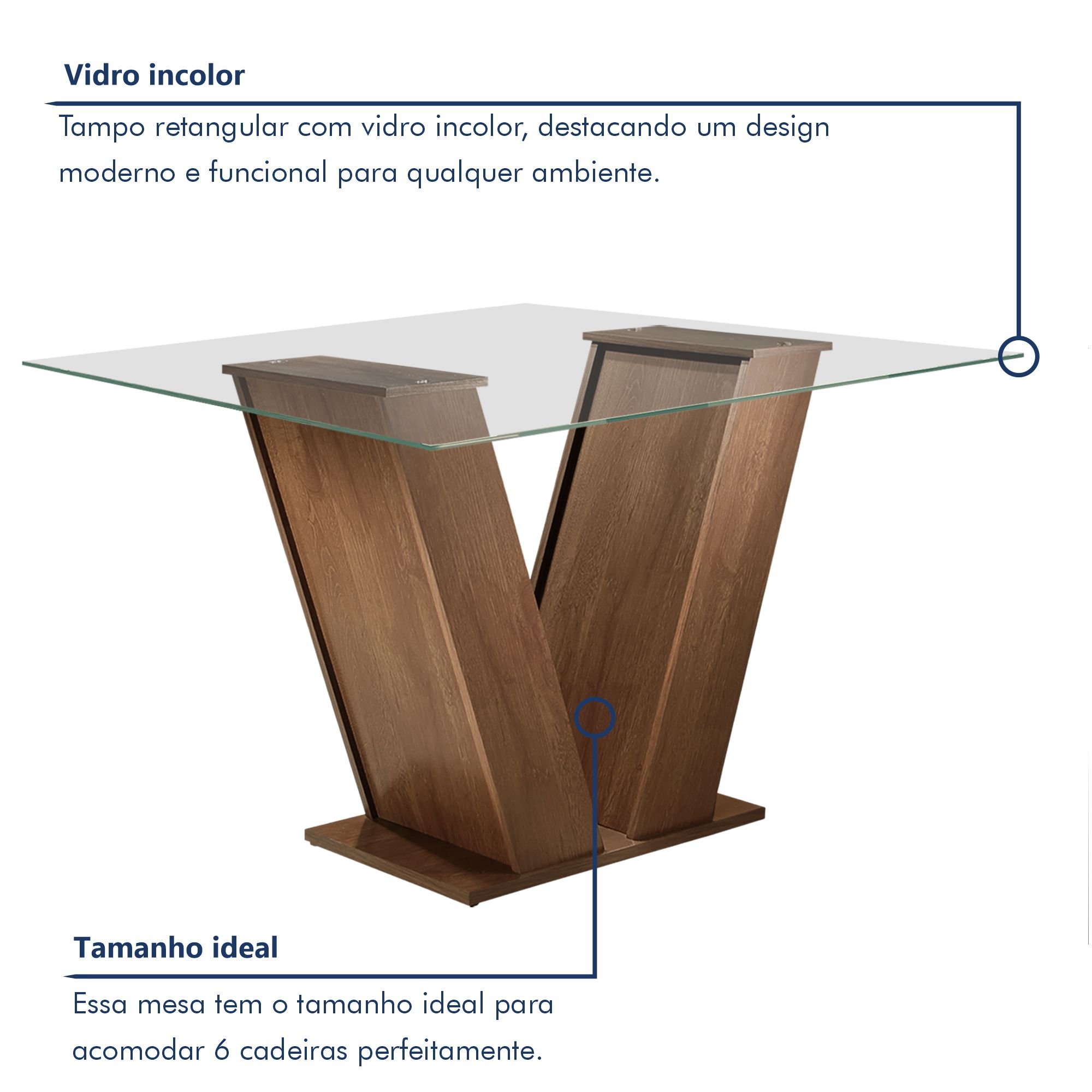 Conjunto Sala de Jantar Mesa Classic Tampo de Vidro 4 Cadeiras Vitória  - 4