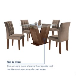 Conjunto Sala de Jantar Mesa Classic Tampo de Vidro 4 Cadeiras Vitória Cel Móveis - 13