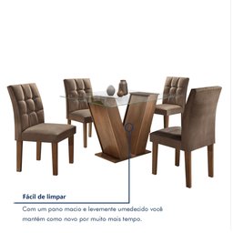 Conjunto Sala de Jantar Mesa Classic Tampo de Vidro 4 Cadeiras Vitória  - 13