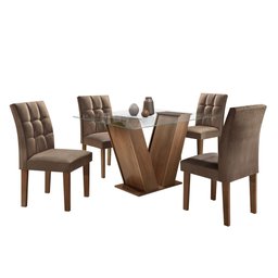 Conjunto Sala de Jantar Mesa Classic Tampo de Vidro 4 Cadeiras Vitória  - 2