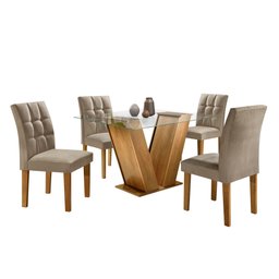 Conjunto Sala de Jantar Mesa Classic Tampo de Vidro 4 Cadeiras Vitória  - 2