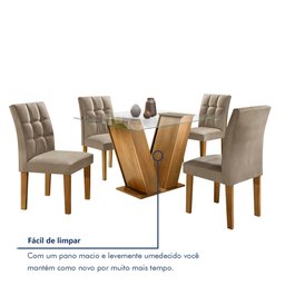 Conjunto Sala de Jantar Mesa Classic Tampo de Vidro 4 Cadeiras Vitória  - 13