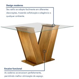 Conjunto Sala de Jantar Mesa Classic Tampo de Vidro 4 Cadeiras Vitória  - 8