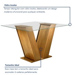 Conjunto Sala de Jantar Mesa Classic Tampo de Vidro 4 Cadeiras Vitória  - 9