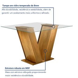 Conjunto Sala de Jantar Mesa Classic Tampo de Vidro 4 Cadeiras Vitória  - 7