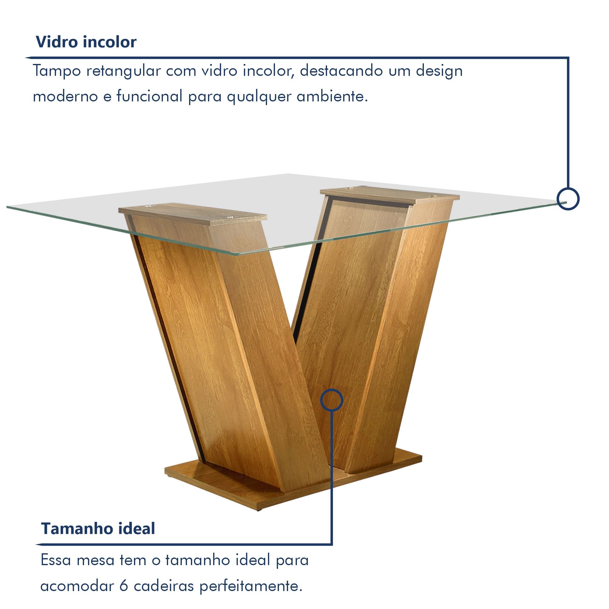 Conjunto Sala de Jantar Mesa Classic Tampo de Vidro 4 Cadeiras Vitória  - 5